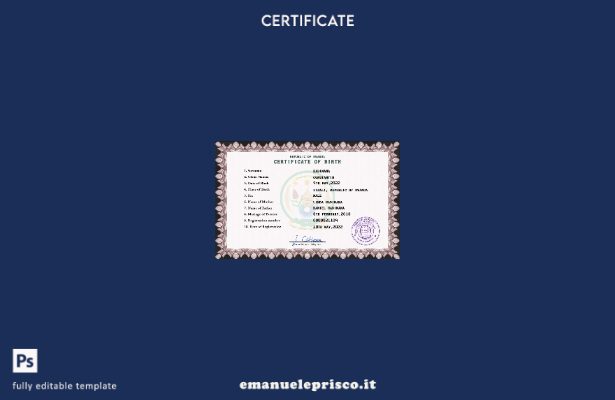 modello PSD del certificato di nascita del Ruanda in stile verificato